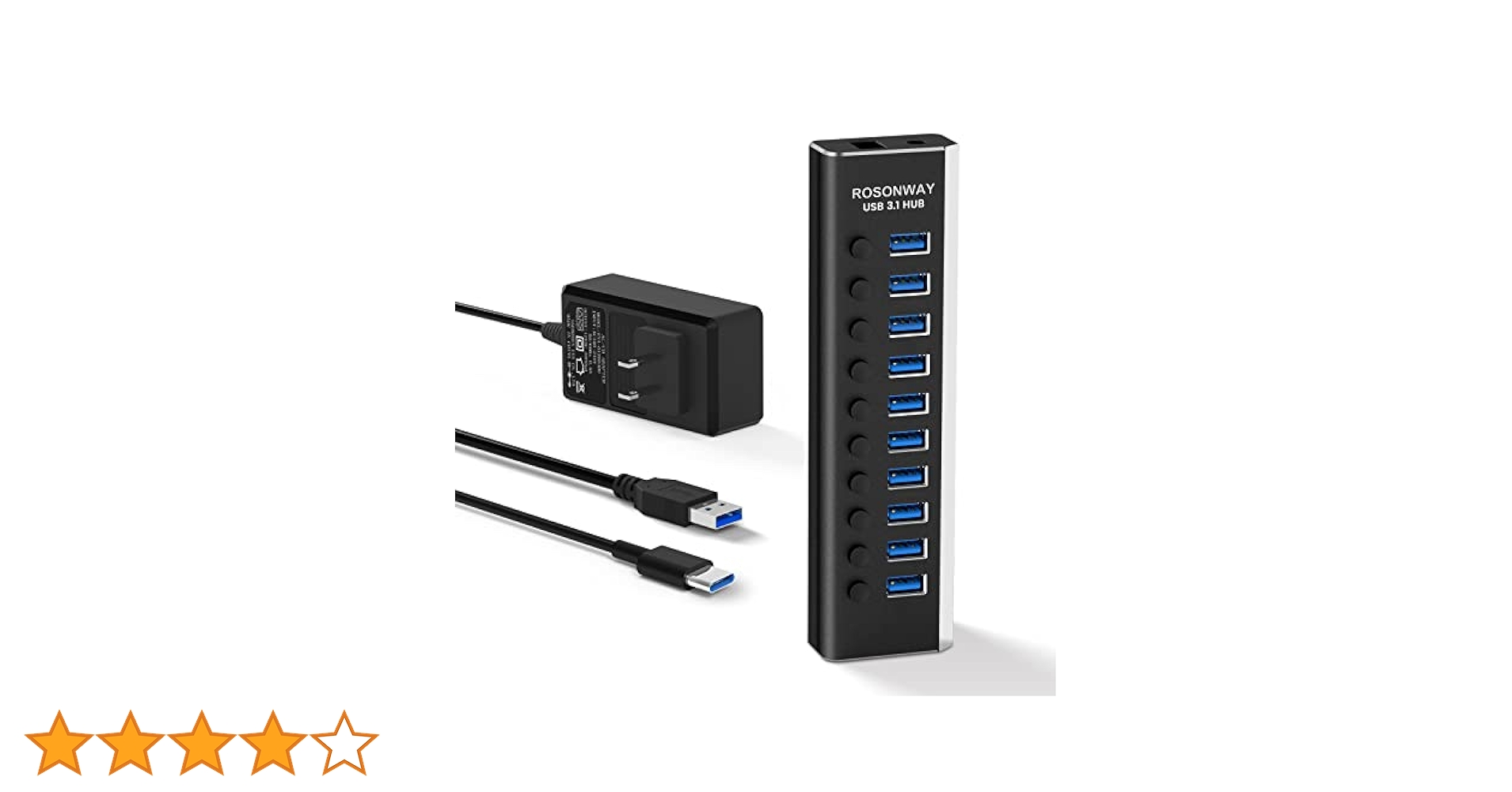 ☆送料無料 USB3.0ハブ 電源付き ROSONWAY RSH-A10 86 USB3.0ハブ 電源付き ROSONWAY 10ポート USBハブ アルミ製 5Gbps